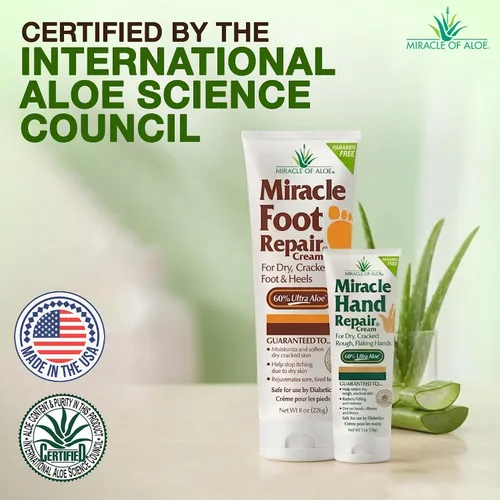 Vista 2 de Miracle - Crema reparadora de pies, 8 onzas + 1 onza Miracle Hand Repair, lociones curativas de aloe vera para manos y pies secos y agrietados