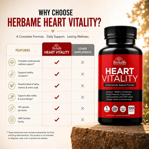 Vista 4 de HerbaMe Suplemento de apoyo cardíaco para hombres y mujeres, bienestar cardíaco diario y apoyo a la circulación, apoya el bienestar cardiovascular