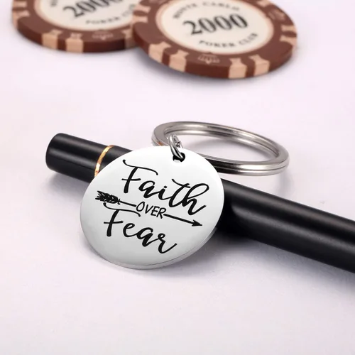 Vista 3 de Faith Over Fear - Llavero inspirador cristiano, regalo motivacional religioso para cumpleaños, Navidad, día de Acción de Gracias, plata, plateado