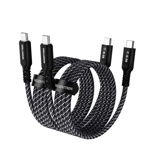 Vista 10 de Cable USB C a C 2 en 1 de 100 W (6 pies, paquete de 2), cable de carga rápida 5A tipo A a C, cable de carga USB C trenzado de nailon para iPhone 16