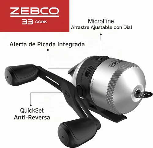 Vista 4 de Zebco 33 Combo de Carrete y Caña de Pescar con Corcho, Caña de Grafito con Mango de Corcho, Carrete de Pesca QuickSet Anti-Reversa con Alerta