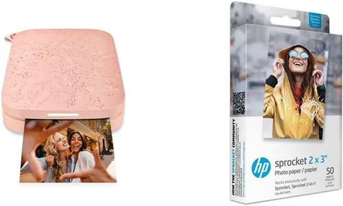 Vista 5 de Impresora fotográfica instantánea para smartphone HP Sprocket 2x3" (negra) y papel fotográfico adhesivo HP Sprocket 2x3" Premium Zink (50 hojas)