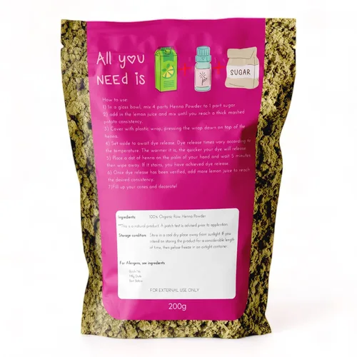Vista 2 de Polvo orgánico de henna rajasthani - 7.05 oz (tamizado triple) por BAQ, certificado orgánico, 100% puro Mendhi tinte natural para el cabello