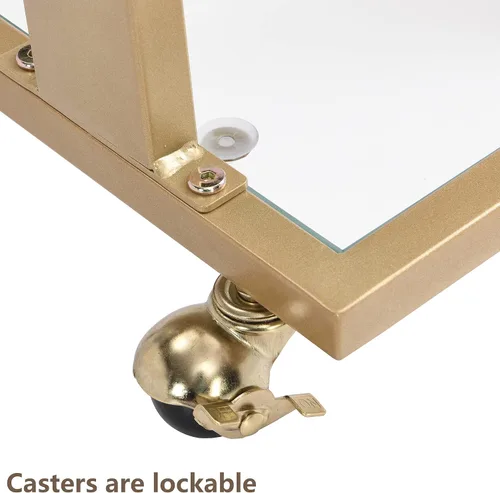 Vista 6 de Mesa auxiliar de cristal dorado en forma de C con ruedas móviles, mesa de acrílico para sala de estar, mesa C transparente para dormitorio, muebles