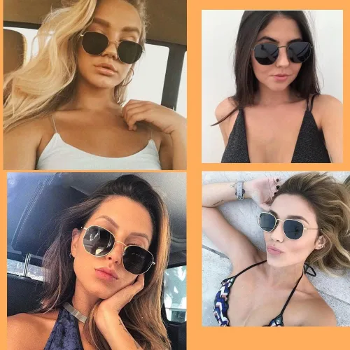 Vista 6 de LASPOR Gafas de sol polarizadas para mujeres y hombres, marco de metal moderno con lentes espejadas poligonales