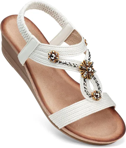 Vista 12 de SHIBEVER Womens Wedge Sandals Dressy: Comfortable Low Heels Sandals Summer 2702-negro