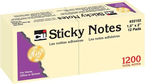 Vista 2 de Charles Leonard Notas adhesivas, 1.5" x 2", amarillo, 100 hojas/bloc, 12 blocs
