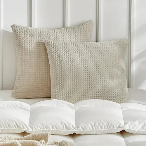 Vista 32 de WARMDERN - Fundas de almohada beige tamaño queen, fundas de almohada estándar, juego de 6 fundas de almohada de microfibra suave, textura boho