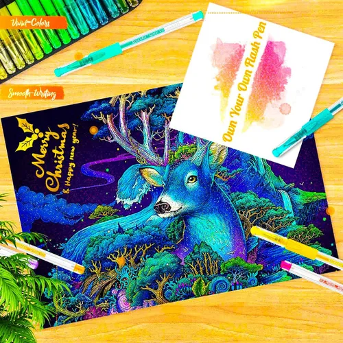 Vista 4 de Soucolor Bolígrafos de gel con purpurina para libros de colorear para adultos, suministros escolares de clase de arte, paquete de 120 unidades, 60