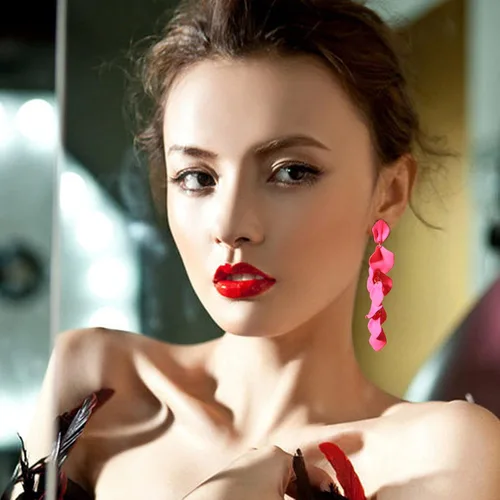 Vista 4 de Dangle Acrylic Petal Earrings - Long Drop Rose Flower Earrings for Women and Girls