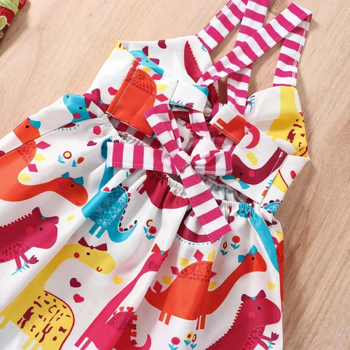 Vista 7 de Falda de verano para niñas pequeñas, con estampado de dinosaurio, sin mangas, correa sin espalda, vestido de 1 a 6 años