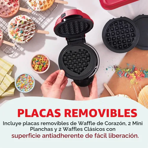 Vista 2 de DASH Multimaker Mini System - Máquina para hacer gofres con cinco platos extraíbles de 4 pulgadas: plancha y plancha, mini waflera 3 en 1 para niños