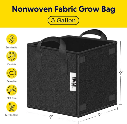 Vista 2 de iPower GLGROWBAGCUBIC3X5 - Paquete de 5 bolsas cuadradas de cultivo de 3 galones, macetas de tela gruesa con asas para jardín interior y exterior