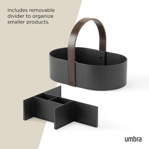 Vista 6 de Umbra Bellwood Caddy, organizador para maquillaje y cosméticos, contenedor ligero y duradero con mango de madera y divisores extraíbles, pequeño