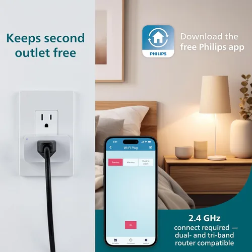 Vista 4 de Philips Indoor Matter Smart Plug, WiFi, funciona con Apple HomeKit, Alexa, Google Home y SmartThings (paquete de 1)