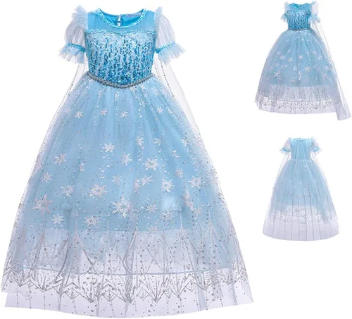 Vista 5 de Vestido de princesa para niñas con perlas elegante disfraz de cumpleaños para niños pequeños guantes corona varita