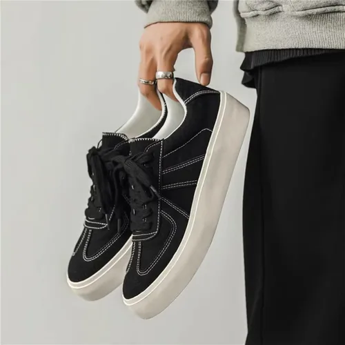 Vista 7 de Jakcuz Zapatillas de lona para hombre, cómodas, ligeras, bajas, para patinar, con cordones, zapatos casuales para caminar