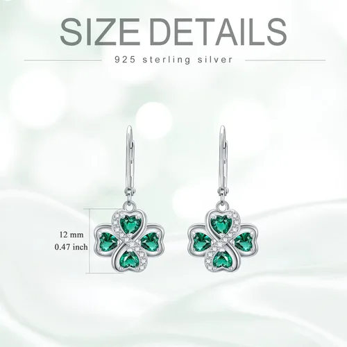 Vista 3 de NIFUNAO Aretes de trébol para mujer, plata de ley 925, aretes de trébol con cierre de palanca, aretes del día de San Patricio, joyería irlandesa