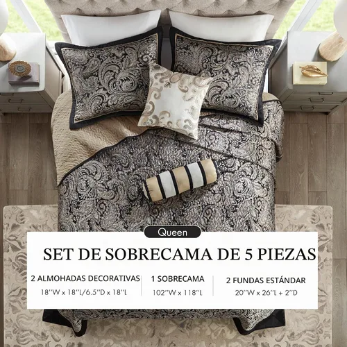 Vista 7 de Madison Park Aubrey - Juego de colcha acolchada reversible, reverso sólido verano transpirable, capa de ropa de cama ligera para todas las Negro