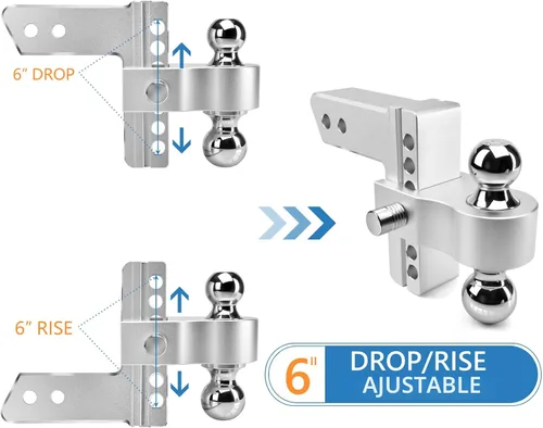 Vista 2 de Enganche de remolque ajustable - Tlvuvmo Enganche de caída de aluminio (se adapta a receptor de 2.5''), caída/elevación de 6 pulgadas, capacidad