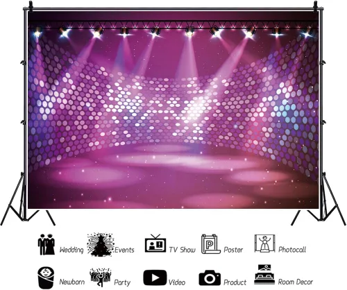 Vista 2 de Leyiyi Fondo de concierto de escenario gratuito de 5 x 3 pies, espectáculo de música, entretenimiento, discoteca, club, luces de fondo púrpura