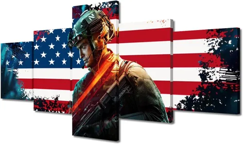 Vista 18 de Arte de pared para sala de estar, imágenes de la bandera estadounidense, impresión en lienzo, arte de pared militar de Estados Unidos de la Segunda