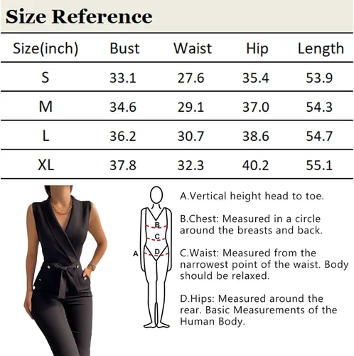 Vista 5 de Conjunto de trajes elegantes para mujer, con cuello en V, sin mangas, con cinturón recto, pantalones largos, con bolsillos