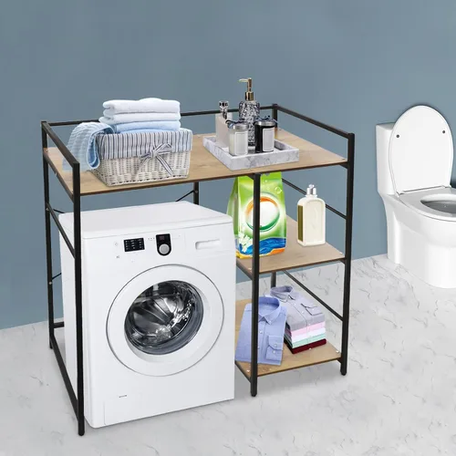Vista 6 de Soporte apilable para lavadora y secadora con estante de almacenamiento, estantes resistentes para lavadora y secadora para lavandería Negro