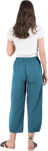 Vista 7 de utcoco Pantalones cortos harén para mujer, cintura elástica, casual, ajuste holgado, algodón y lino, capris con bolsillos