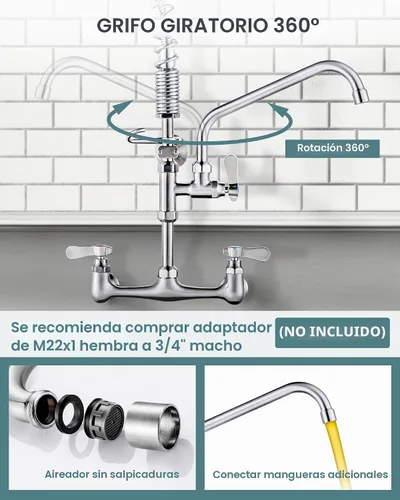 Vista 4 de ALEASHA Grifo de fregadero comercial de 21" para montaje en pared con Níquel cepillado