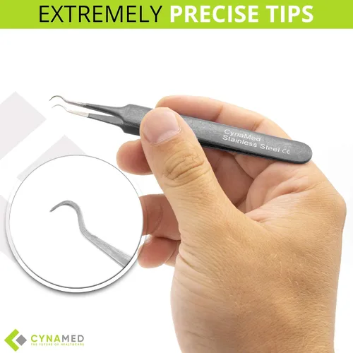 Vista 4 de Pinzas para puntos negros, extractor de comedia quirúrgica y astillas con punta de acero curvada profesional. Herramienta ideal para eliminar