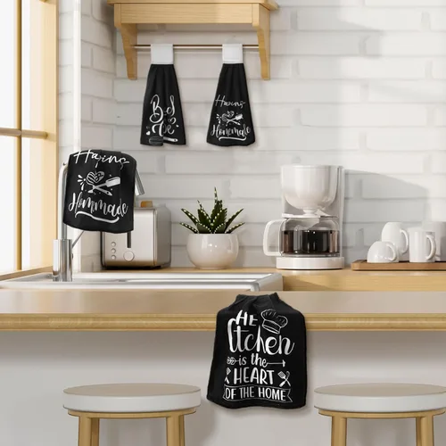 Vista 3 de Sratte Juego de 4 toallas de cocina divertidas con citas divertidas, juego de toallas de mano divertidas con lazo para colgar, toalla de cocina