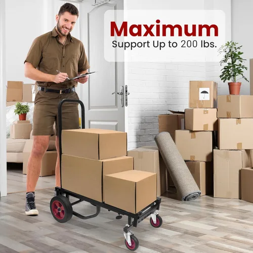Vista 3 de Pyle - Carretilla compacta plegable ajustable - Carretilla convertible resistente de 8 en 1 Carro de mano/carretilla/caja de plataforma con ruedas