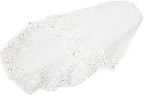 Vista 4 de Sparkle and Bash Velo de 2 niveles para novia velo de novia de encaje blanco 34 pulgadas Blanco