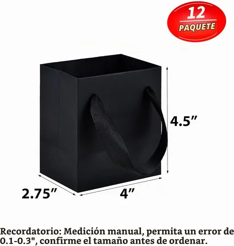 Vista 2 de HUAPRINT Mini bolsas de regalo negras, paquete de 12, 4 x 2.75 x 4.5 Negro