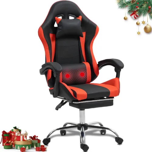 Vista 7 de Silla de masaje para juegos con reposapiés, silla ergonómica de videojuegos para adultos y niños, reposacabezas ajustable y soporte lumbar