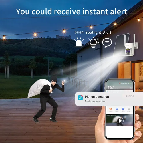 Vista 8 de LETSCEE Cámaras de seguridad inalámbricas para exteriores con energía solar para seguridad del hogar, vista de 360° exterior, detección de Paquete