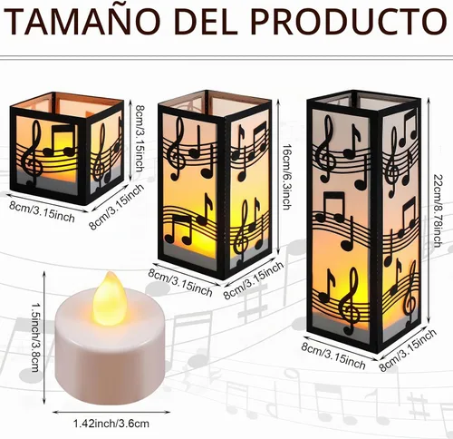 Vista 3 de Rossesay 12 juegos de centros de mesa musicales para mesa, 3 tamaños, notas musicales, cajas de linternas de papel, ideas de mesa para decoración