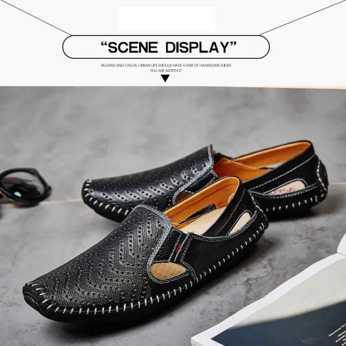 Vista 5 de Noblespirit Zapatos de conducción de cuero para hombre, zapatos casuales sin cordones para hombre en verano, Azul 2