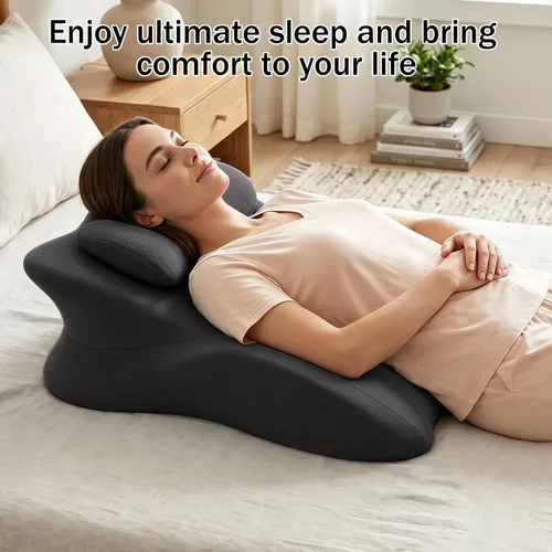 Vista 8 de cjc Almohada de cuña de espuma viscoelástica, almohada de lectura ergonómica para cama de dormir, almohada propensa para dolor de espalda con Negro