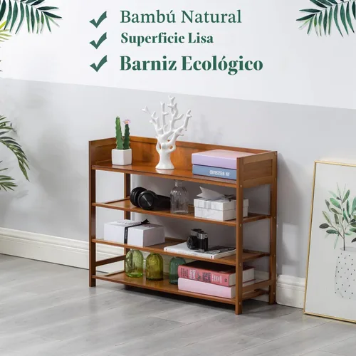 Vista 6 de latifolia Zapatero de bambú, organizador de 4 niveles para entrada, sala de estar (marrón, 31.40 pulgadas de largo)