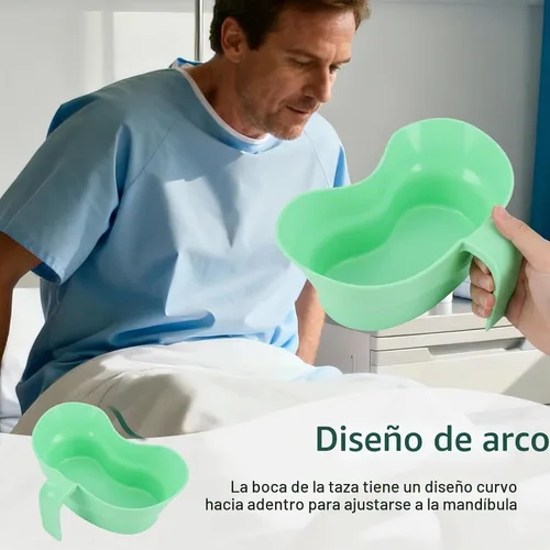Vista 2 de Cuenca Emesis con boca ancha y asa – Taza de enjuague bucal para cama en forma de riñón grande con asa, vaso para cepillo de dientes para pacientes