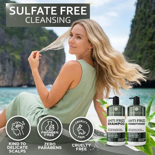 Vista 3 de Juego de champú y acondicionador antiencrespamiento, productos para el cuidado del cabello sin sulfato para mujeres y hombres, control del cabello