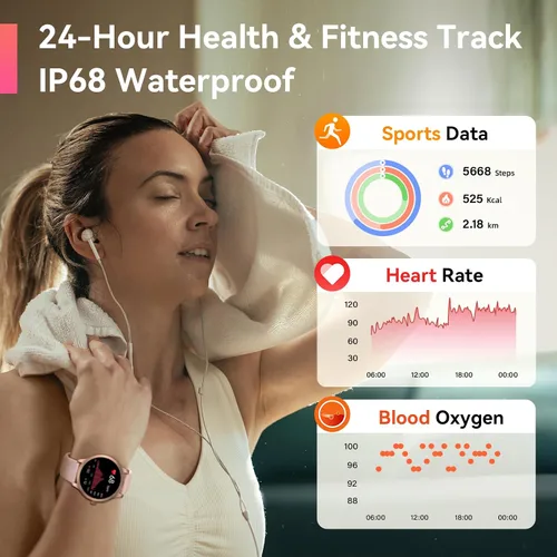 Vista 2 de Reloj inteligente para mujer, contador de calorías, monitor de sueño, IP68, impermeable, podómetro, contador de calorías, monitor de actividad