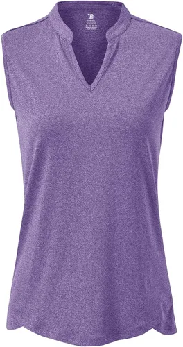 Vista 2 de BGOWATU Camiseta polo de golf para mujer, sin mangas, cuello en V, sin cuello, protección UV, secado rápido, ligera