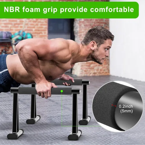 Vista 4 de Dolibest Push Up Bar, 12'' High Parallettes Bars with 8 Rubber Feet & Foam Handle, Dip Bars with Stable Triangle Base for Calisthenics, Handstand
