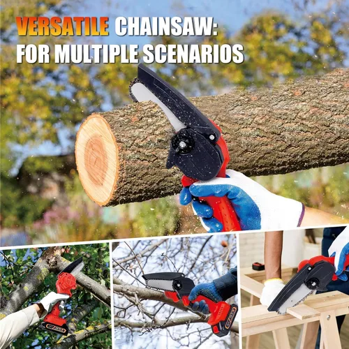 Vista 6 de Mini motosierra inalámbrica de 4 pulgadas, motosierras portátiles de mano con una sola mano para corte de madera de rama de árbol