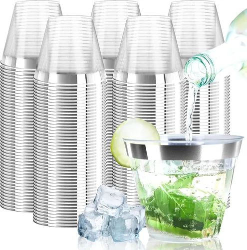 Vista 10 de Byvivace Vasos de plástico transparente de 12 onzas con borde dorado, resistentes y aptos para alimentos, desechables, copas de vino, copas de boda