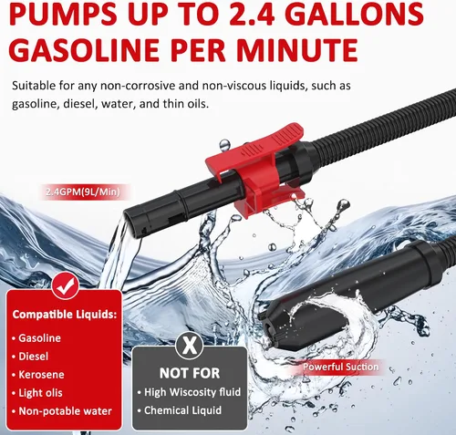 Vista 6 de Bomba de transferencia de combustible Aoteda alimentada por batería con sensor de parada automática, protección contra fugas (2.4 GPM), manguera
