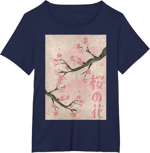 Vista 23 de Cherry Blossom Japanese Vintage Woodblock Japan Pink Sakura T-Shirt Asphalt Grey